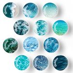 Bamsod 12 PCS Glass Strong Refrigerator Magnets, Ocean Pattern Series Magnets Whiteboard Magnets Glass Fridge Magnets for Office Cabinets Round Fridge Stickers Home Kitchen Decor