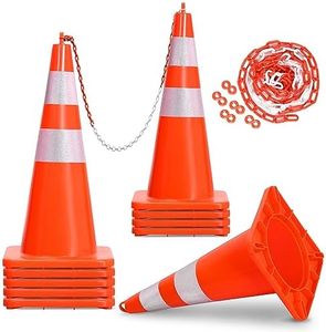 YITAHOME Traffic Cones 28 Inch (10 Pack), with 29.5FT Chain and Reflective Collars, PVC Orange Construction Cones, Safety Cones for Parking Lot, Home Road