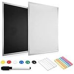 Navaris Double-Sided Chalkboard Whiteboard - 60 x 40 cm Blackboard Magnetic Memo Notice White Board - Includes Chalk and Magnets - Metal Frame