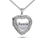 KunBead Auntie Love Heart Photo Locket Pendant Necklace that Holds Pictures Custom Personalized Jewelry Crystal Locket for Women