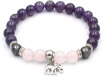 Young & Forever Gift D'vine Lotus Lion Tiger Charm Crystal Natural Stone Reiki Yoga Bracelet for Mens Women (Amethyst+Rose Quartz+Elephant)