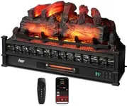 TURBRO Eternal Flame 30 in. WiFi Infrared Quartz Electric Fireplace Log Heater with Sound Crackling, Realistic Pinewood Logs, Adjustable Flame Colors, Remote Control, Thermostat, Timer, EF30-PB, 1500W