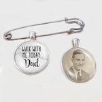 Personalised Wedding Bouquet Photo Bridal Charm with Lapel Pin Bride Remembering the Father of Bride Boutonniere Custom Memory Memorial Keepsake with Quote - Dad Walk With Me (Marble)