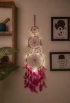 BS AMOR Dream Catcher with Lights, Wall Hangings, Crafts, Home Decor, Handmade for Bedroom, Balcony, Garden, Party, Café, Decoration, Wedding, Decorative, Pink Pastel Purple Feathers (17 cm Diameter)