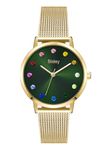 Women's Gold Watch Green Dial Watch Stainless Steel Mesh Watch Colorful Rhinestone Watch