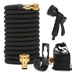 EVERGD Expandable Garden Hose, Upgraded 3-Layer Latex Lightweight Hose Pipe, 3/4"&1/2" Solid Brass Connectors, Black No-Kink Flexible Water Hose with 8 Function Spray (75FT)