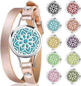 PHOGARY Bracelets de Diffuseur d'huile pour Femmes - Médaillon d'Aromathérapie, 10 Tampons de Recharge, Cadeau de Bijoux pour Mère Amie Sœur Enseignant, Mandala-B