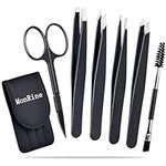 Eyebrow Tweezer Set, 7 Pcs Precision Tweezers with Curved Scissors for Women Men - Professional Stainless Steel Tweezers for Facial Hair, Splinter and Ingrown Hair Removal