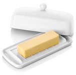 Nucookery Porcelain Butter Dish - Clean Table Design - Ceramic Butter Dishes with Lid for Countertop with Raised Non-Slip Strip - Holds 1 Standard Butter Stick - Easy to Clean & Dishwasher Safe. White