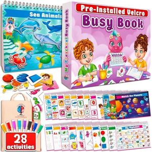 Curious 2 Learn Montessori Busy Book for Toddlers Ages 3–5 – Premium Thick Pages, Preassembled Learning Binder with 28 Activities, Travel Bag & 8 Markers – Durable Educational Montessori Toy