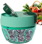 Ourokhome Vegetable Chopper Manual Food Processor, Kitchen Mini Portable Hand Pull String Garlic Mincer Onion Chpper Cutter with Feeding Inlet for Salsa, Pesto, Guacamole, Puree etc. 400 ml, Blue