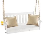 Tangkula 2 Person Hanging Porch Swing, Outdoor Bench Swing with Adjustable Chains, Hidden Cup Holders, HDPE Tree Swing Chair for Patio Backyard Deck Garden, 54 Inch