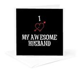 3dRose gc_172483_5 6 x 6-Inch I Love My Awesome Husband Red Heart Black Background - Greeting Card