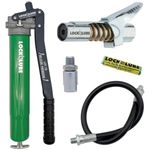 LockNLube Professional Series Lever Grease Gun. Includes Our Patented Grease Coupler (Locks on, Stays on, Won't Leak!) Plus a 20" Hose and in-line Hose Swivel.