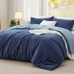 Bedsure Queen Size Comforter Set, Reversible Navy Soft Prewashed Bedding for All Seasons, 3 Pieces Warm Down Alternative Bed Set, 1 Lightweight Comforter (90"x90") and 2 Pillowcases (20"x26")