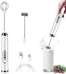 Milk Frother Rechargeable Handheld, Electric Whisk Coffee Frother Mixer with 2 Stainless whisks, 3 Speed Adjustable Foam Maker Blender, for Coffee Matcha Latte Cappuccino Hot Chocolate (White)