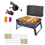 Market Fairy-Barbecue Grills - Foldable Charcoal Barbeque Grill With (2 Spatula, 1 Bbq, 12 Stick, 1 Air Blower) | Outdoor bbq grill tools for Camping Picnics Traveling - Stellar Black (Barbecue set)