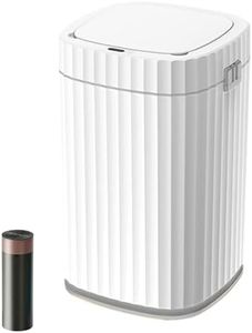 Smart Trash Bin with Lid for Kitchen, 15 Liter Square Automatic Garbage Can, Waterproof Plastic Rubbish Bin Motion Sensor Draw Rope Wastebasket for Living Room, Bathroom, Office, Grey (No Battery)
