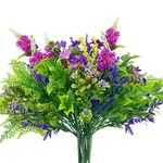 9-Bundle Multispecies Outdoor Artificial Flowers Bulk Fake Plants Plastic Flowers For Outdoors Garden Home Decoration, by WAKISAKI (Magenta & Lavender, 9)