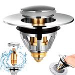 Sink Plug, pop up Sink Plug Universal Stainless Steel Basin Plug Push Type Bathroom Sink Plug with 2 Seals for Inner Diameter 34-37mm Sink Bath Basin