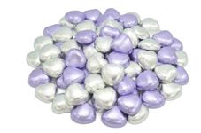 Silver and Lilac Luxury Milk Chocolate Hearts Foil-Wrapped - Pack of 100 - For Wedding Favours and Mothers Day