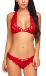 Xs and Os Women Cross Style Lace Bra Panty Lingerie Set (Red, X-Large)