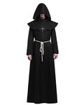 KONVINIT Halloween Monk Costume for Adult Medieval Friar Hooded Monk Black Cape Renaissance Priest Robe Mens Halloween Costumes,black L