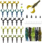 Bombrooster Crawfish Soft Fising Lures Kit – 40PCS for Bass, Crappie & Trout Fishing with Hooks, Sinkers & Tackle Box