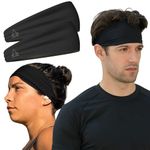 Value 2-Pack, Mens Headband - Guys Sweatband & Sports Headbands Moisture Wicking Workout Sweatbands for Running, Cross-Train, Skiing and bike helmet friendly - Value Pack - 2-Black Sweatbands - 2 Pack