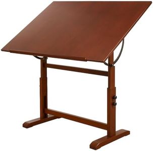 Falling in Art Wooden Drafting Table and Stool Set, Walnut 30" x 42" Adjustable Height and Angle Solid Wood Drawing Desk for Adults, Artist Craft Table for Painting Artwork, Reading, and Writing