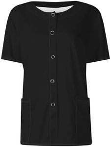 YQRDSHJS Elbow Sleeve Nurse Shirt Scrub Womens Summer Tops Button Nurse Shirt Two Pockets Crewneck Summer Coats For Women Lightweight Printed Baggy Work Jackets For Men Black