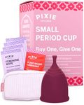 Pixie Menstrual Cup - No Metals or Toxins - 100% Medical-Grade Silicone - Ranked 1 for The Most Soft Reusable Period Cup - Wear 12 Hours - Tampon Alternative - Buy One We Give One (Small)