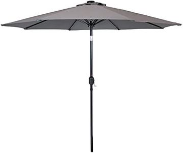 Sunnydaze 9-Foot Patio Umbrella with Solar LED Lights and Push Button Tilt - Aluminum Pole and Polyester Canopy - Gray