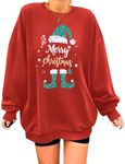 Zeagoo Christmas Shirts for Women Christmas Print Hoodies Long Sleeve Crew Neck Pullover Tunic Tops Red XXL