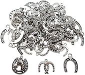 Honbay 60PCS Antique Silver Alloy Horseshoe Charms Pendants Western Lucky Horseshoe Charms for Earrings Bracelet Necklace Jewelry Making (3 Style, 20 of Each), Silver, No Gemstone