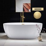 WOODBRIDGE 67" Acrylic Freestanding Bathtub Contemporary Soaking White Tub with Brushed Gold Overflow and Drain,B0028-BG