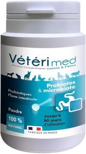 Vétérimed PROBIOTES & MICROBIOTE, Poudre Naturelle de pré et probiotiques pour renforcer la Flore intestinale, jusqu'à 90 Jours, 54g, fabriqué en France