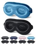 BeeVines Silk Eye Sleep Mask, 2 Pack 22 Momme Silk 3D Sleeping Masks, 3D Weighted Eye Cover for Lash Extensions, Blackout Mulberry Satin Covers for Women (Black & Peacock Blue)