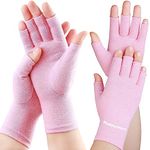 2 Pairs Compression Arthritis Gloves, Fingerless Gloves for Women Rheumatoid & Osteoarthritis - Joint Pain and Carpel Tunnel Relief Hand Gloves for Men (Pink, Medium-2 Pairs)
