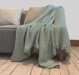 KyraHome 100% Organic Muslin Cotton Throw Bed Blanket for Couch, Man Woman Sofa, 4 Layers Pre-Washed Plant Dyed Cotton, Breathable, Soft, Cozy, Lightweight Blanket for All Season (60"x80" Sage Green)