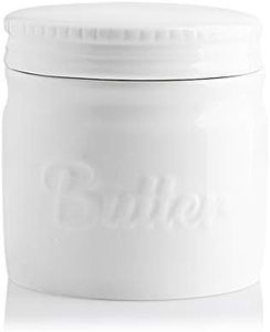 SWEEJAR Porcelain Butter Keeper Crock, Ceramic Butter Container for Soft Butter, French Butter Dish with Water Line(White)