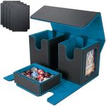 AFIING MTG Commander Card Storage Box - Fits 200 Double Sleeved Cards,3-in-1Card Deck Case,Strong Magnet Card Organizer For Magic Commander TCG CCG,4Dividers &2 Toploaders, Black/Cyan