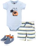 Hudson Baby Unisex Baby Cotton Bodysuit, Shorts and Shoe Set, Ride Waves, 0-3 Months