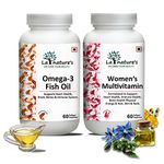 LA NATURE'S Omega 3 Fish Oil with Women Multivitamin - 180mg EPA, 120mg DHA with Essential Vitamins A C E B6 B12 Biotin -Heart Brain Joint Hair Nails Skin and Immune Support - 60 Softgels