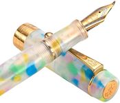 Lanxivi Jinhao 100 Classic Fountain Pen Bent Nib, Rainbow Celluloid Fude Pen Calligraphy from Fine to Broad Size with Pen Case Set