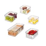 iDesign Storage Bins, Fridge Organisers with Lids, Set of 5, Made from Recycled Plastic, Kitchen Accessories for Keeping Food Fresh, Transparent, Clear, White