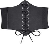 Women's Lace-up Corset Elastic Wide Belt, Tied Waspie Waist Belt for Women by WHIPPY, Black, Fit Waist 26-29 Inches