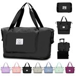 Large Capacity Folding Travel Tote Bag, Oxford Fabric Waterproof Lightweight Foldable Travel Duffel Bag, Portable Expandable Travel Bag, Dry and Wet Separation Carry On Bag for Airplanes, Black