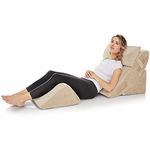 AllSett Health 4 Pc Bed Wedge Pillows Set - Orthopedic Pillow for Sleeping Multi Angle Relief System Back, Neck. Shoulder, & Leg Elevation | Acid Reflux, Anti Snoring Machine Washable Cover, Beige