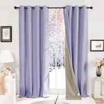 Deconovo Super Soft 100% Blackout Curtains Faux Linen Eyelet Curtains Thermal Insulated Curtains for Kids Bedroom Purple W52 x L72 One Pair